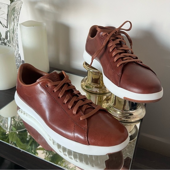 Cole Haan Grand Pro Tennis brown leather and white sole sneakers - Picture 2 of 8